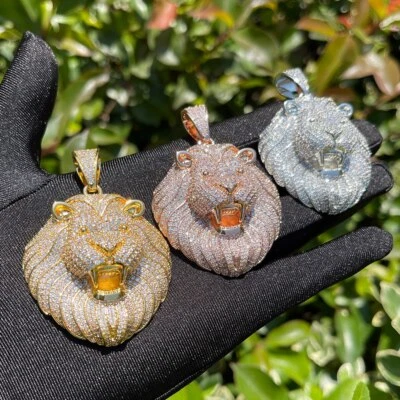 3AAA+ CZ Ice Out Hop Hip LION HEAD Pendant Necklace 24k Real Gold Plated - Image 1 of 4