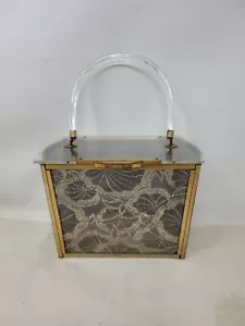 mid century Lucite box purse handbag Lace Pattetn 8" X 5" 1950s - Picture 1 of 12