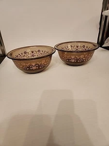 Vintage Pyrex Mixing Nesting Bowls Set 2 Festive Harvest Amber Brown Clear 1.5 L - Picture 1 of 7