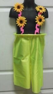 CLOWN Pants Chartreuse Satinette dotted suspendars sunflower accents Unisex