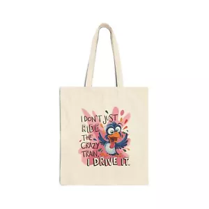 Crazy Train Canvas Tote Bag, Funny Bird Gift, Grocery Market Shoulder Bag - Picture 1 of 8