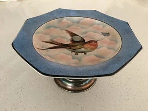 PALISSY BLUE PINK CLOUD BACKGROUND WITH FLYING BLUE BIRDS EPNS BASE CAKE STAND - Bild 1 von 9