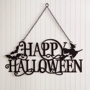 Lindo letrero colgante de cadena de feliz Halloween acabado metálico decoración del hogar - Imagen 1 de 1