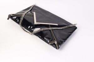 KOOBA Black Patent Leather Letter Shape Chain Clutch Shoulder Bag