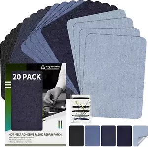 20 Pcs Iron-On Repair Denim Patches for Jeans Kit, 100% Cotton Clothing Repair - Picture 1 of 7