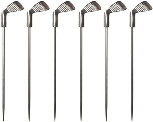 Cork Pops Stainless Steel 6 Inch Golf Club Cocktail Pick Set of 6 - Picture 1 of 4