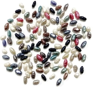 100 VINTAGE GENUINE FRESHWATER BIWA PEARL ASSORTED COLOR RICE BAROQUE BEADS D282 - Picture 1 of 6