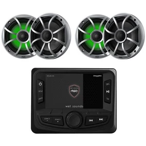 Wet Sounds WS-MC-20 Marine Radio w/ 2 Pairs RECON 6-S RGB LED Speakers - Picture 1 of 7