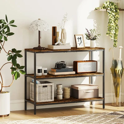 Industrial Console Table Hall Entryway Storage Shelf Unit Rustic 3Tier Tabletop - Image 1 of 4