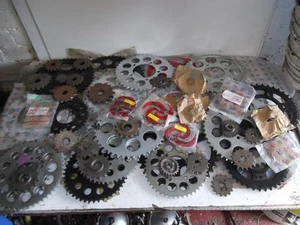 MOTORCYCLE SPROCKETS NEW OLD STOCK 59 TOTAL MOSTLY FOR JAPANESE BIKES - Picture 1 of 10