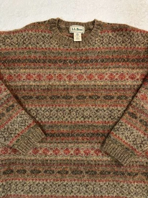 Vintage 1990s 90s L.L. Bean Made In Scotland Pure New Wool Fair Isle Sweater M L - Image 1 of 4