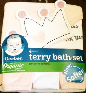 GERBER BABY BATH GIFT SET PRINCESS 4 Piece Organic Cotton PINK Terry BNWT - Picture 1 of 7