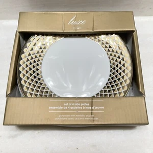 New Set 4 Ciroa Luxe Salad Plates Gold Lace Lattice Metallic Porcelain - Picture 1 of 3