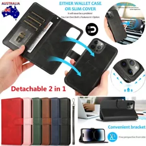 Removable Magnet Case Leather Wallet Cover For iPhone 16 15 14 13 Pro Max 8 Plus - Picture 1 of 85