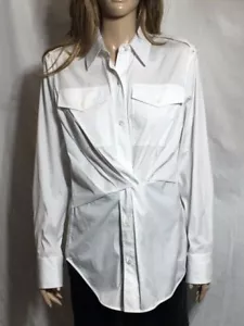 Camicia donna Helmut Lang raccolta bottoni davanti manica lunga nodo bianca nuova con etichetta taglia S - Foto 1 di 6