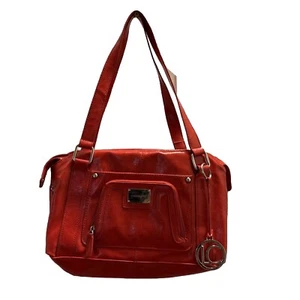 Liz Claiborne rot Y2K Handtasche Schultertasche mit Logo Anhänger außen Reißverschluss selten - Bild 1 von 18