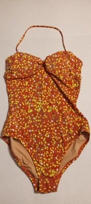 J.CREW красный с желтыми коричневыми пятнами купальник с бретелью через шею верхний 1 изделие размер 2 новый с ярлыками - Изображение 1 из 4