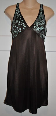CRUZ NATORI Camisón Marrón Poliéster Satinado Bordado Lencería Vestido sin Mangas M Foto 1 de 4