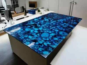 36"x60" Blue Agate Stone Dining Table – Handmade Luxury Gemstone Top - Picture 1 of 4