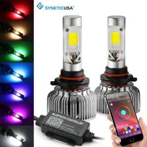 9005 LED COB Headlight Fog Light Low Beam + RGB Bluetooth Phone Control - Picture 1 of 9