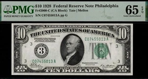 1928 $10 FRN C07455013A P.M.G #65EPQ - Picture 1 of 3