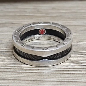 BVLGARI SAVE THE CHILDREN Sterling 925 SILVER & BLACK BAND RING 6mm Size 6.25 - Picture 1 of 6