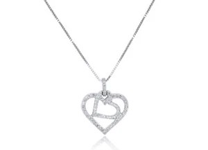 .33 CTW DIAMOND HEARTS PENDANT NECKLACE 10K WHITE GOLD - Picture 1 of 4