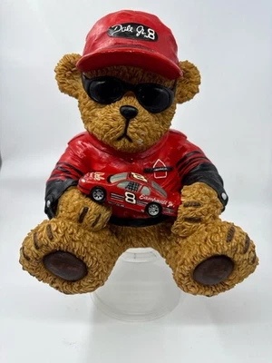 Dale Earnhardt Jr. #8 Nascar Resin Teddy Bear Figurine Holding a Car (MI1073319) - Image 1 of 4