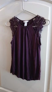 H M Womens Sleeveless Blouse, Purple XS, Lace accent - Picture 1 of 6