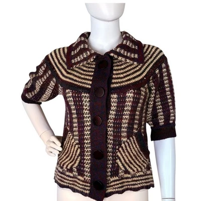 Cárdigan Anthropologie Lia Molly Encogido de hombros Mezcla de Lana Tejido Rayas Twee Único Talla XS Foto 1 de 4