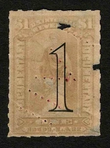 US Revenue 1900 R184 Documentary $1 Gray Open Numeral Tax Stamp Cut Cancel Used - Picture 1 of 2