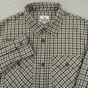 Woolrich Shirt Mens Large Made in USA Italian Wool Flannel Cream Black Overshirt - Picture 1 of 16
