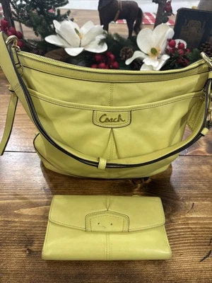 Bolso de hombro Coach Park amarillo suave cartera a juego F19726 Foto 1 de 4