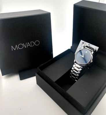 Reloj Movado Hombre Museo Clásico SS/Azure Esfera Azul, #01.1.14.6000; Nuevo~En~Caja Foto 1 de 4