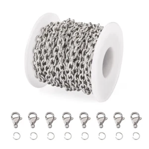 16.4 Feet Stainless Steel Cable Chains 8x6mm Unwelded with Clasps Jump Rings - Picture 1 of 6
