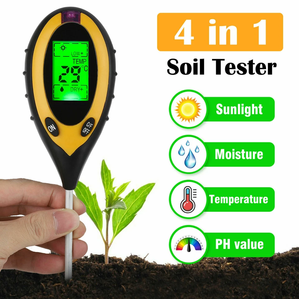 4 in 1 PH Tester Soil Water Moisture Light Test Meter for Garden Plant Seeding - Image 1 of 4