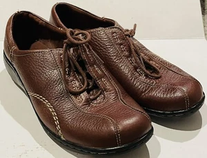 CLARKS VIOLA 84706 WOMEN'S 7M BROWN LEATHER BICYCLE TOE SNEAKER FLAT SHOES - Picture 1 of 7
