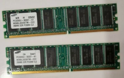 Samsung 512 MB RAM kit (pre-owned) M368L3223ETM 2x 256MB DDR PC3200 CL3 - Image 1 of 2
