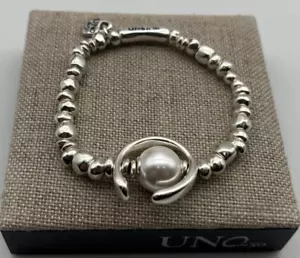 NEW Uno de 50 ANOTHER ROUND Bracelet Sterling Silver Plated Pearl Beaded Large - Picture 1 of 13