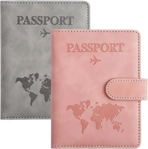 Funda Pasaporte 2 Piezas Pasaporte Vacunación Pasaporte Funda Organizador RFID Wallet Rosa Gris B21 - Imagen 1 de 7