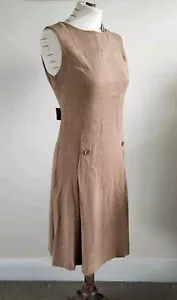 Vintage 1950s stylish caramel linen sleeveless dress Berkertex Mayfair UK 8-10 - Picture 1 of 12