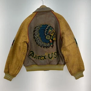 Avirex Leather Jacket Indian Chief Head Distressed Vintage Look S Yellow - Picture 1 of 4