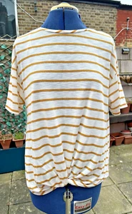 The Collection By Debenhams Mustard White Striped Twist Front Top Blouse Sz 18 - Picture 1 of 11