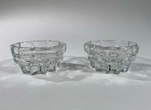 COLONY GLASS WHITEHALL CUBE CLEAR SINGLE CANDLESTICK HOLDERS PAIR STAR BOTTOM - Picture 1 of 6