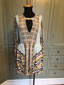 Free People Tunika Minikleid Viskose Bohemian kurz Plissee 2 Taschen mehrfarbig - 6 - Bild 1 von 7