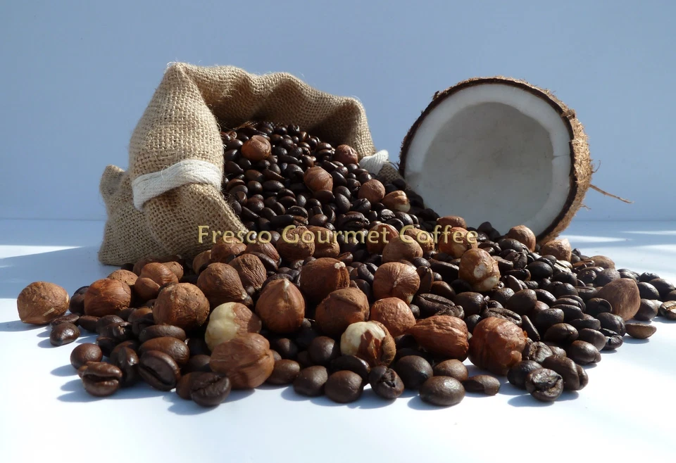 FRESCO Caffè Decaffeinato Aroma Nocciola Hawaiana 100% Arabica Chicco/Caffè Aromatizzato Macinato