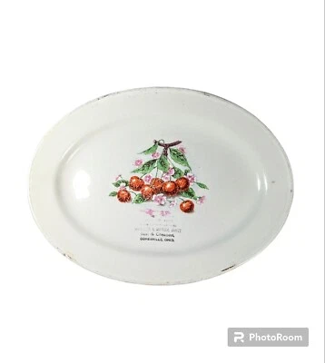 Plato publicitario vintage antiguo de gres cerezas y flores Foto 1 de 4
