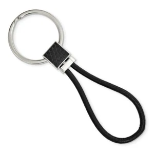 Stainless Steel Polished Black IP-plated and Black Leather Key Chain - Picture 1 of 3