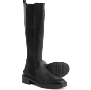 Enzo Tesoti Women Sz 7.5 Equestrian Riding Boots Black Leather Knee High Zip NEW - Picture 1 of 14