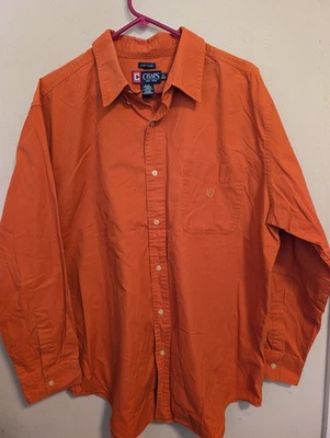 CHAPS Button Up Shirt Men's XL Bright Solid Orange Easy Care Long Sleeve - Image 1 of 2
